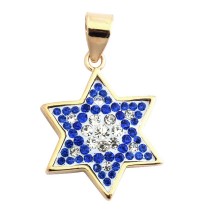 Blue Sapphire and Zircon Star of David Pendant